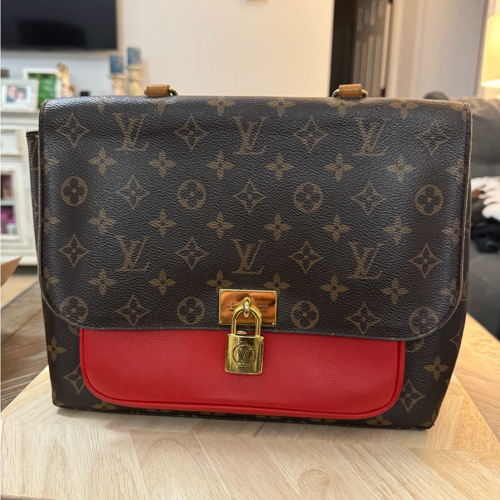 Louis Vuitton Marignan Brown and Red Monogram MessengerBag With Brown Suede